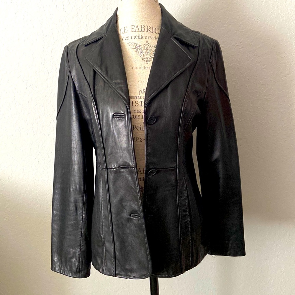 Guess Black Genuine Leather Jacket size M